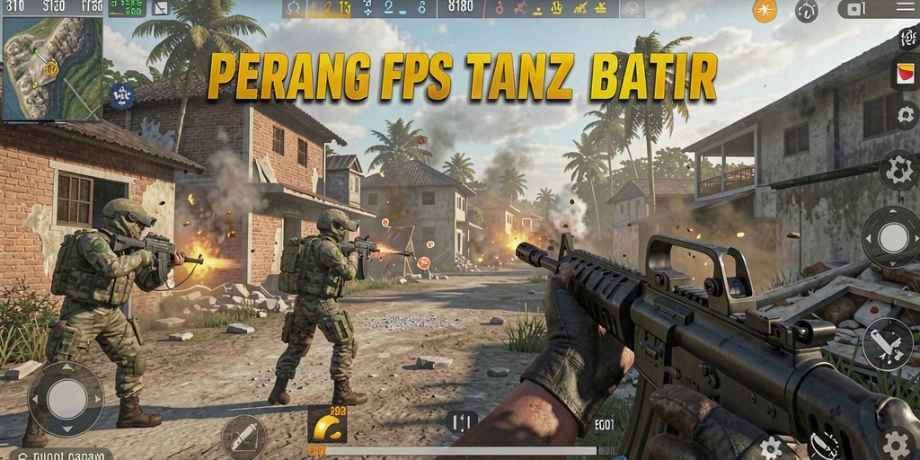 Screenshot gameplay menunjukkan pertempuran FPS yang seru dan mendebarkan.