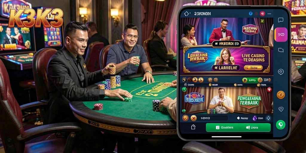 Screenshot gameplay K3K3 menampilkan dealer profesional dalam aksi di Live Casino.