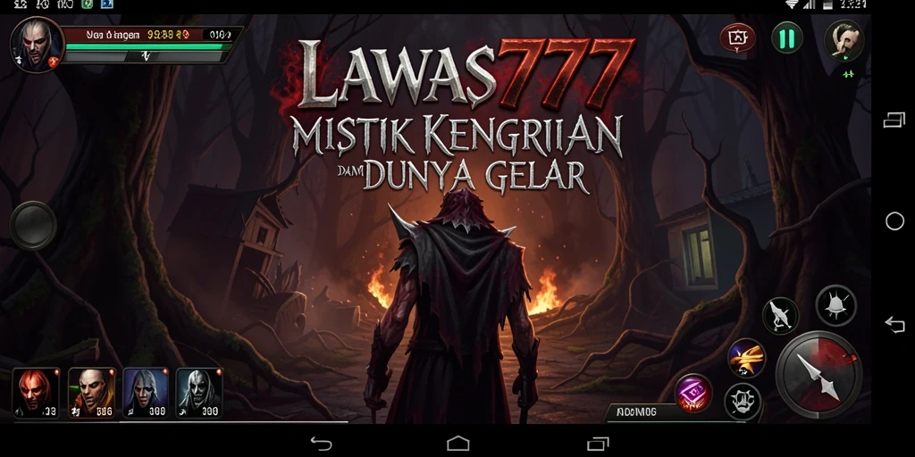 Tampilan layar utama LAWAS777 yang menakutkan dengan nuansa gelap.