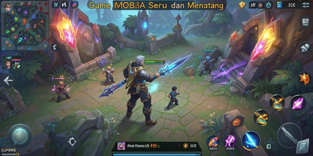 Screenshot gameplay SUPER5 menampilkan aksi MOBA yang seru.