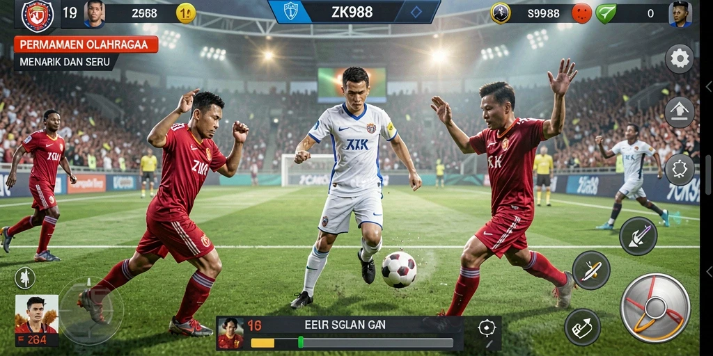 Tangkapan layar gameplay ZK988 menunjukkan aksi olahraga yang mendebarkan.